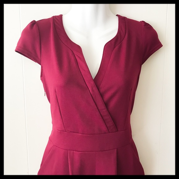 Burgundy Midi Pencil Dress with Pockets - Picture 3 of 8